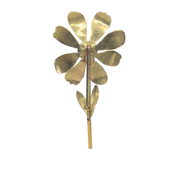 Vintage Original By Robert Enamel Flower Brooch Pin Yellow Orange Daisy Signed - Picture 2 of 10